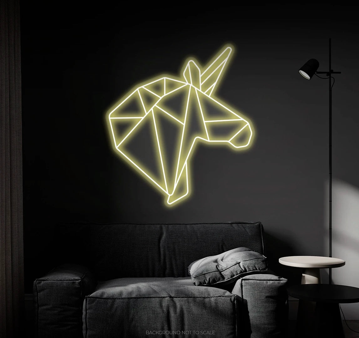 Polygonal unicorn head LED neon