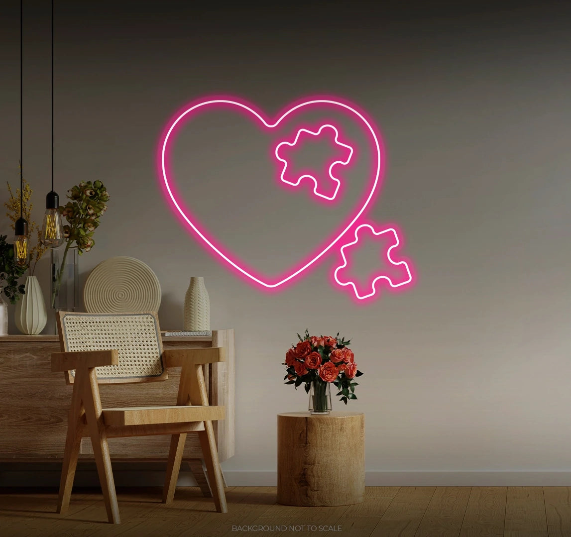 Puzzle heart LED neon