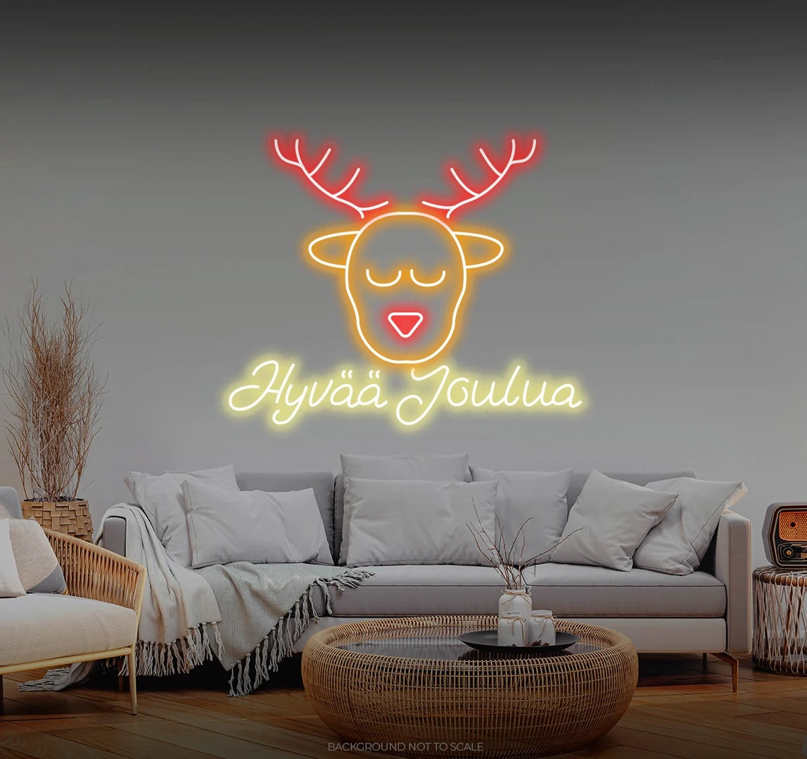 Reindeer hyvää joulua LED neon