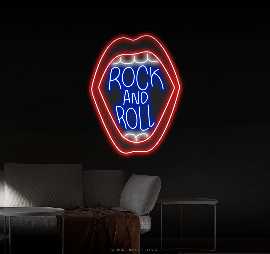 Rock and Roll in Woman Mouth  LED neon