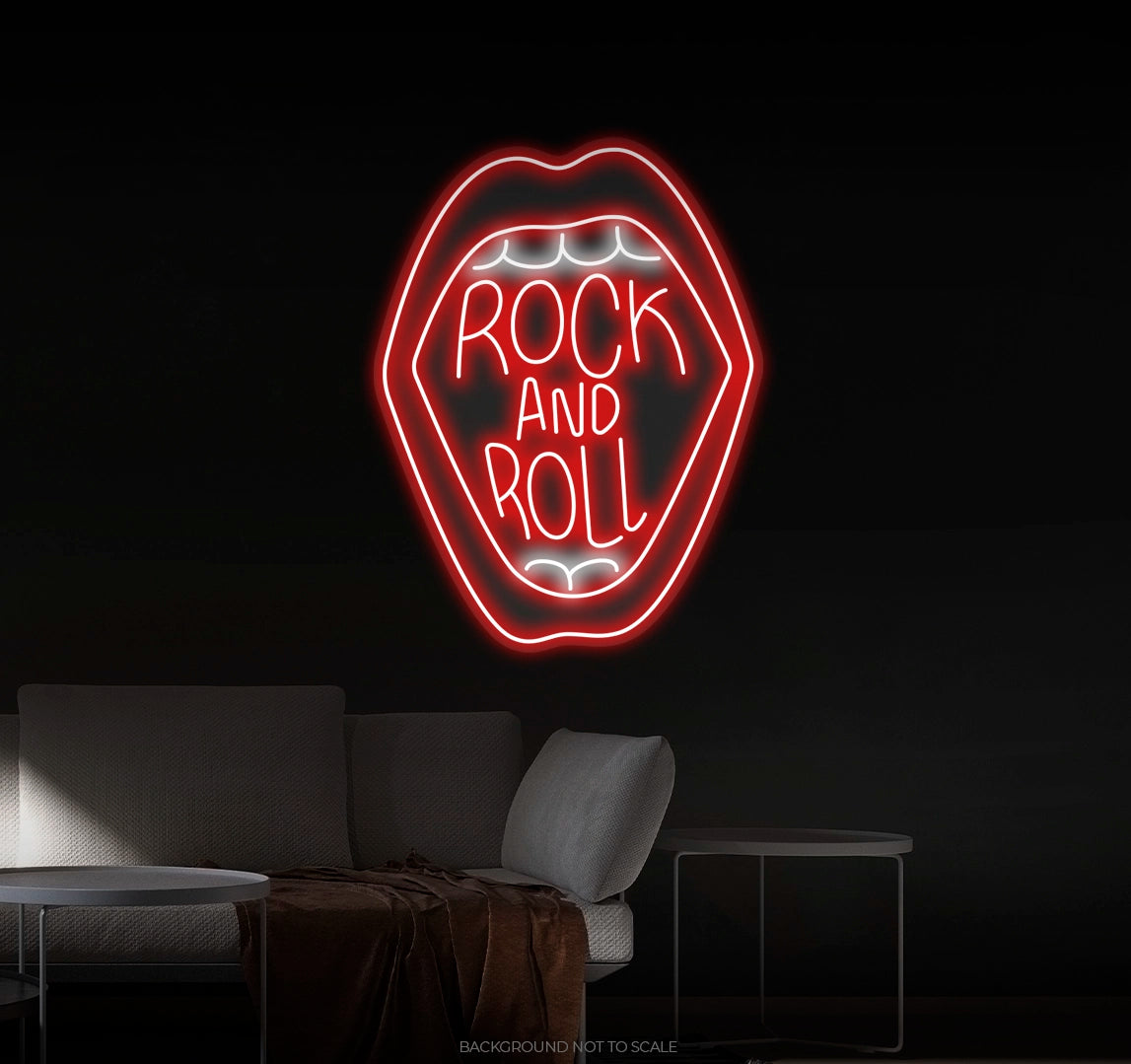 Rock and Roll in Woman Mouth  LED neon