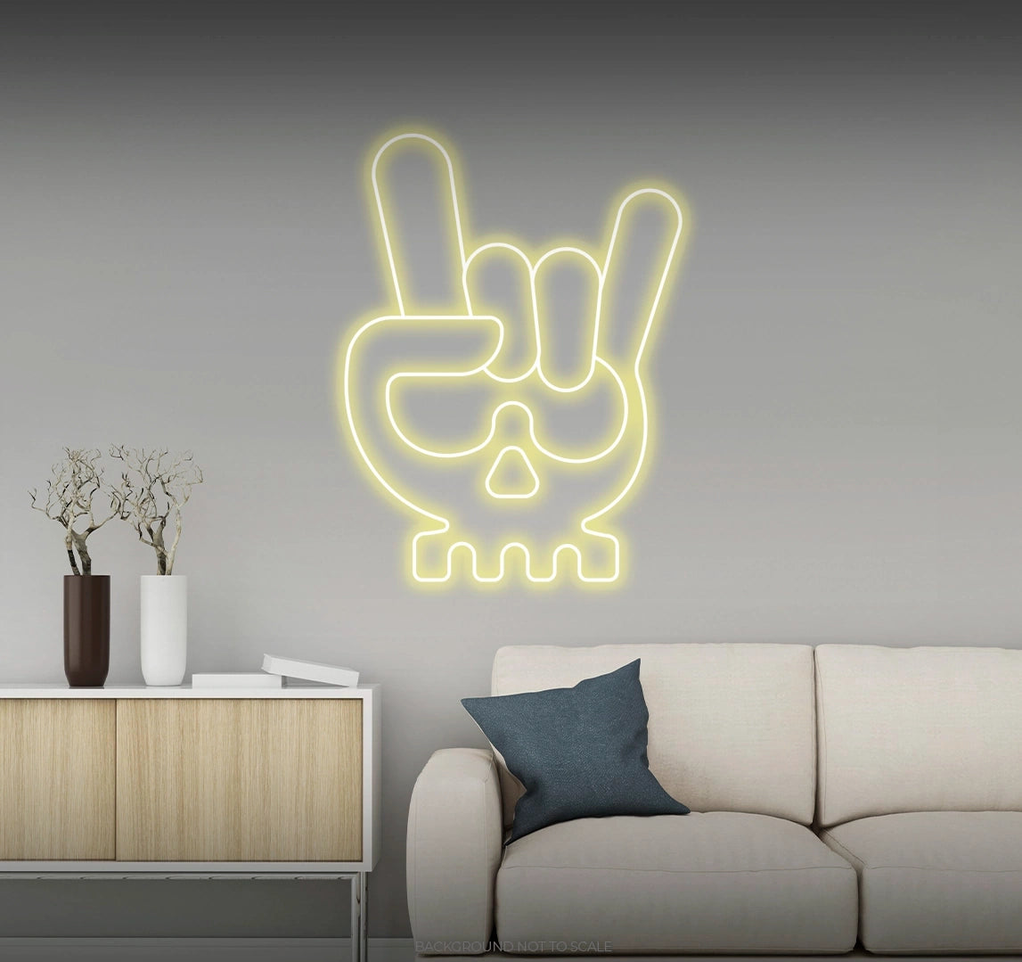 Rock'n roll hand skull LED neon