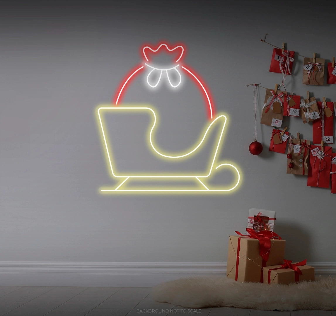 Santa's cart with a bag of gifts LED neon