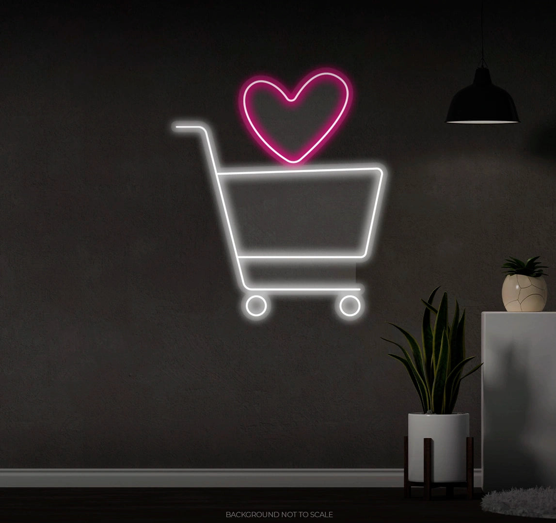 Shopping cart with heart LED neon