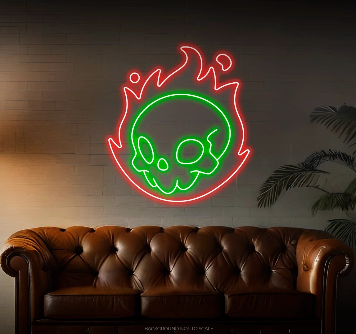 Skull in flames Ledneon