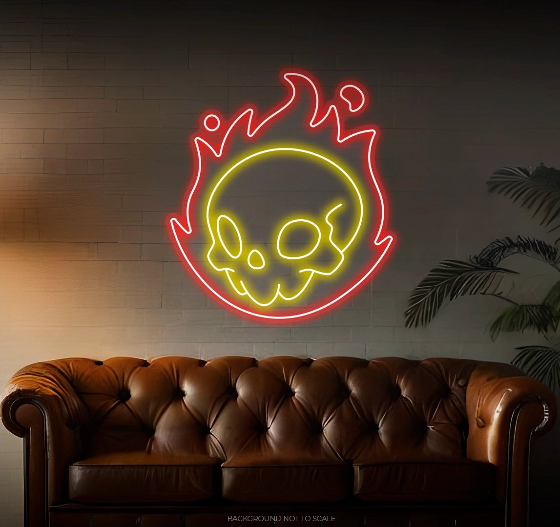 Skull in flames Ledneon