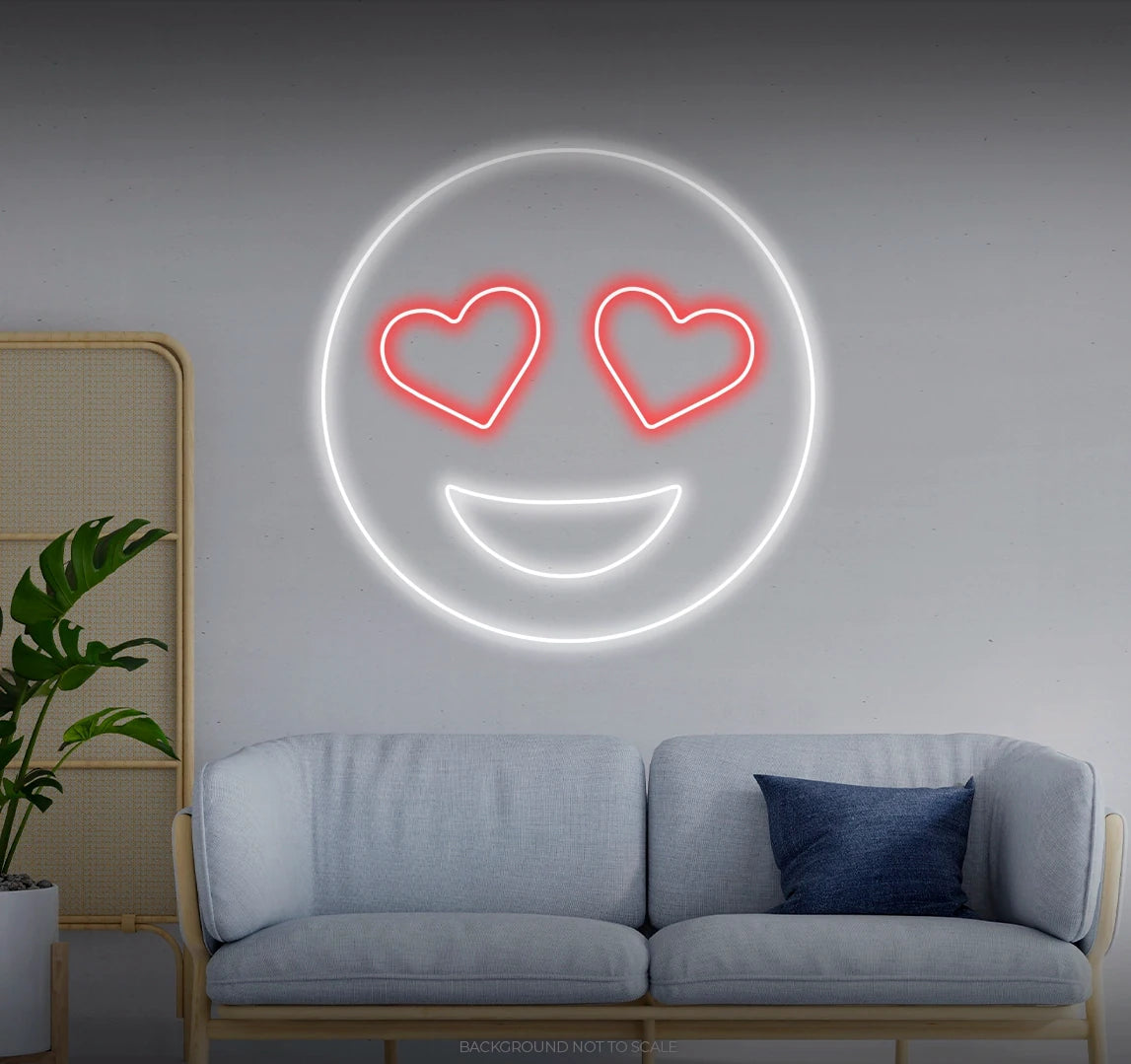 Smiley heart eyes LED neon