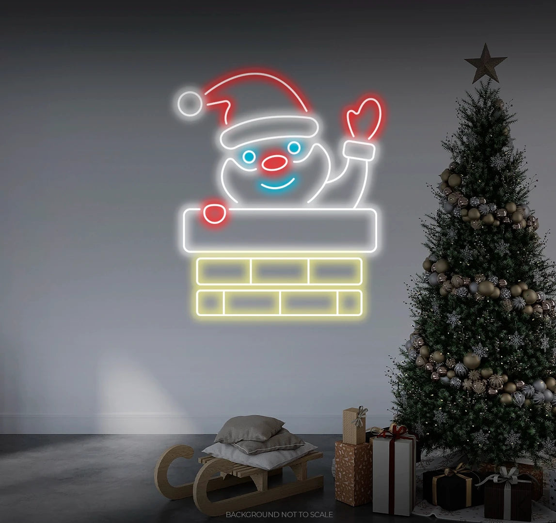 Smiling santa in chimney LED neon