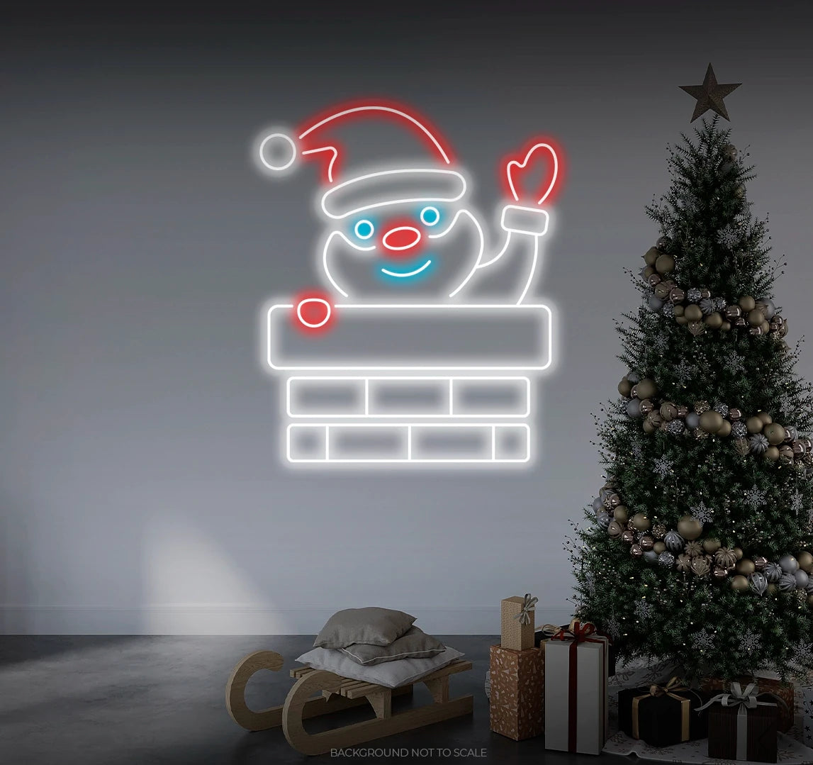 Smiling santa in chimney LED neon