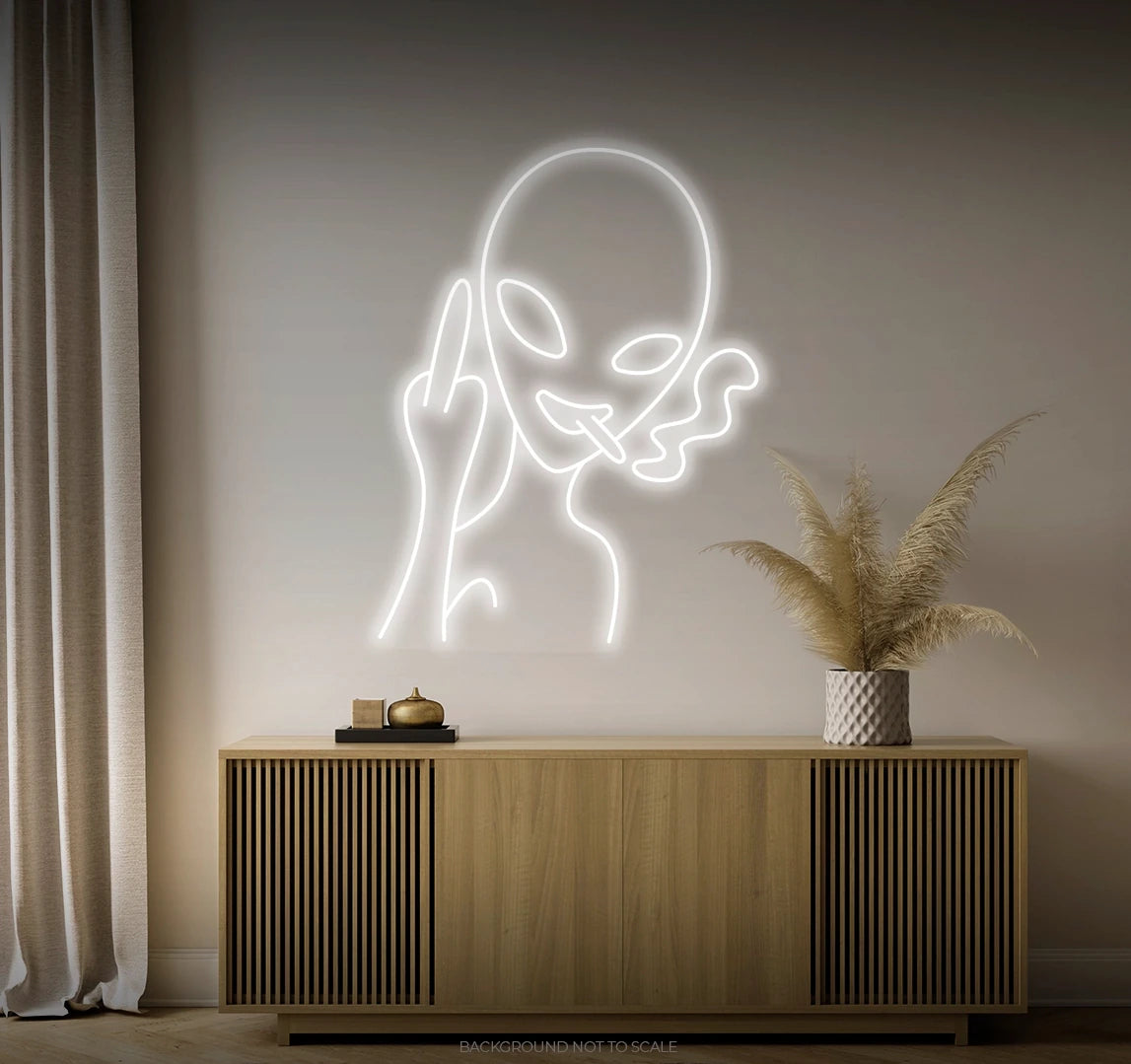 Smoking Alien middle finger LED neon