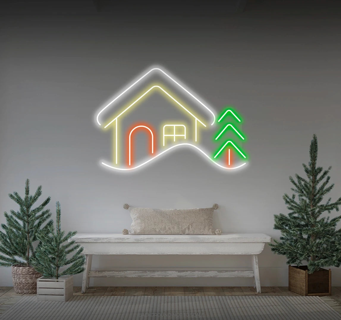 Snowing house and tree LED neon