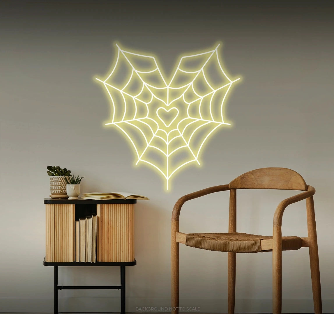 Spider web heart LED neon