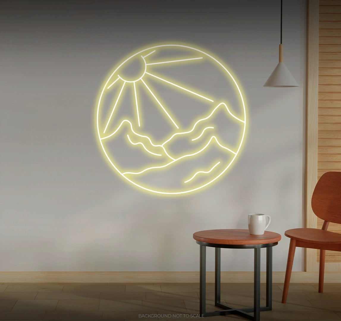 Sun and mountains circle LED neon