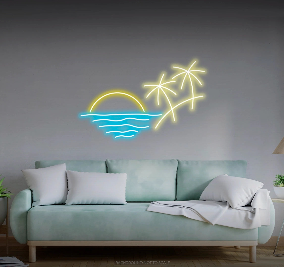 Sun sea and palm trees LED neon