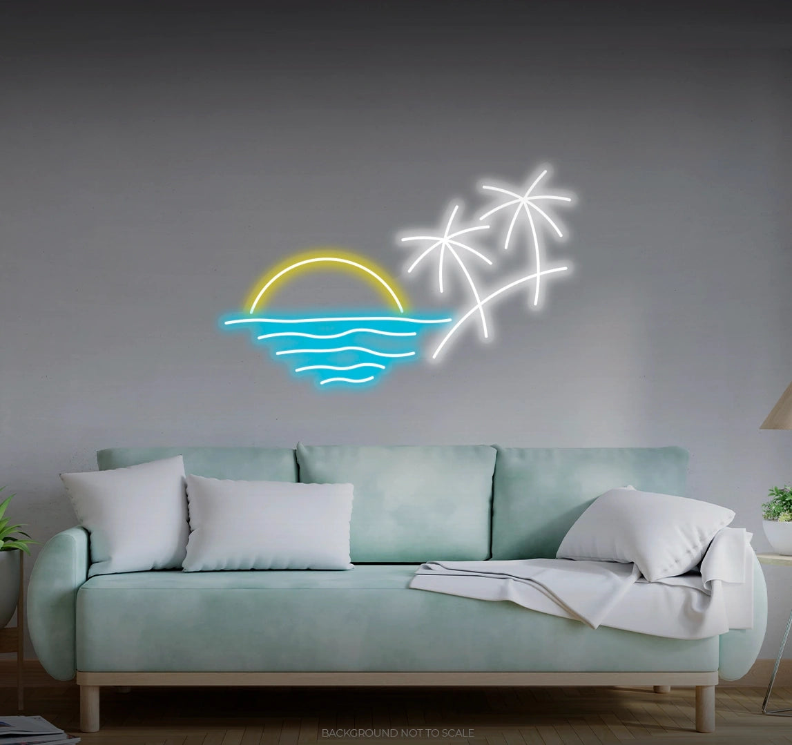 Sun sea and palm trees LED neon