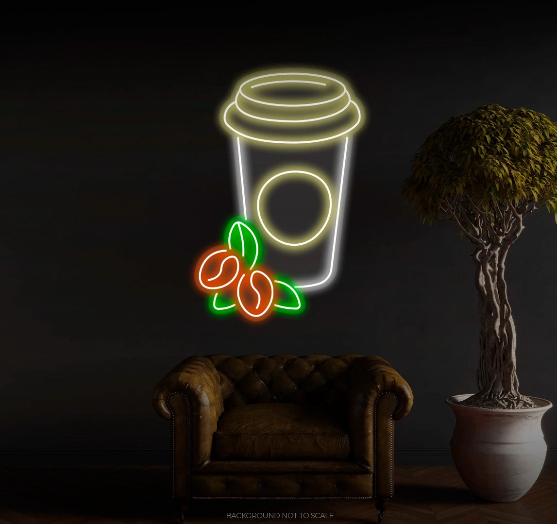 Take away coffee with coffee beans LED neon