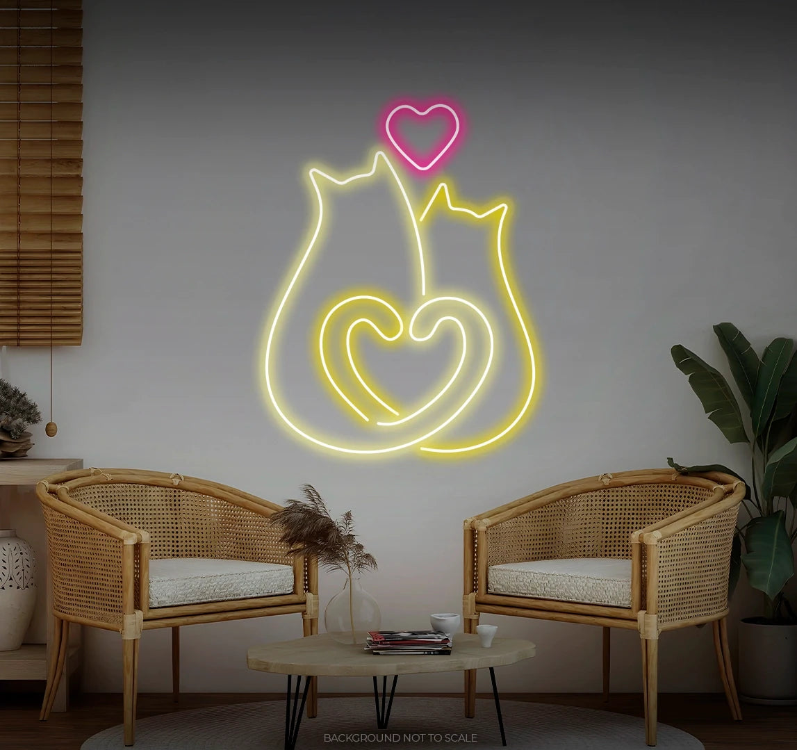 Two cats in love heart LED neon