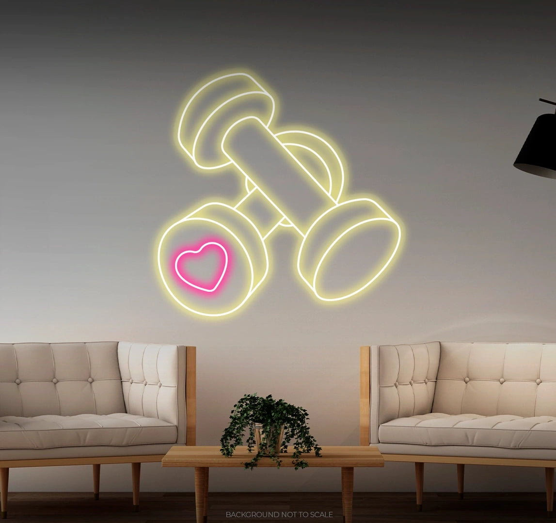 Two dumbells heart details LED neon