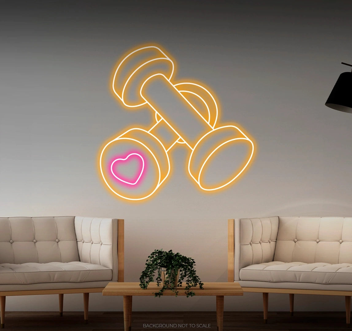 Two dumbells heart details LED neon