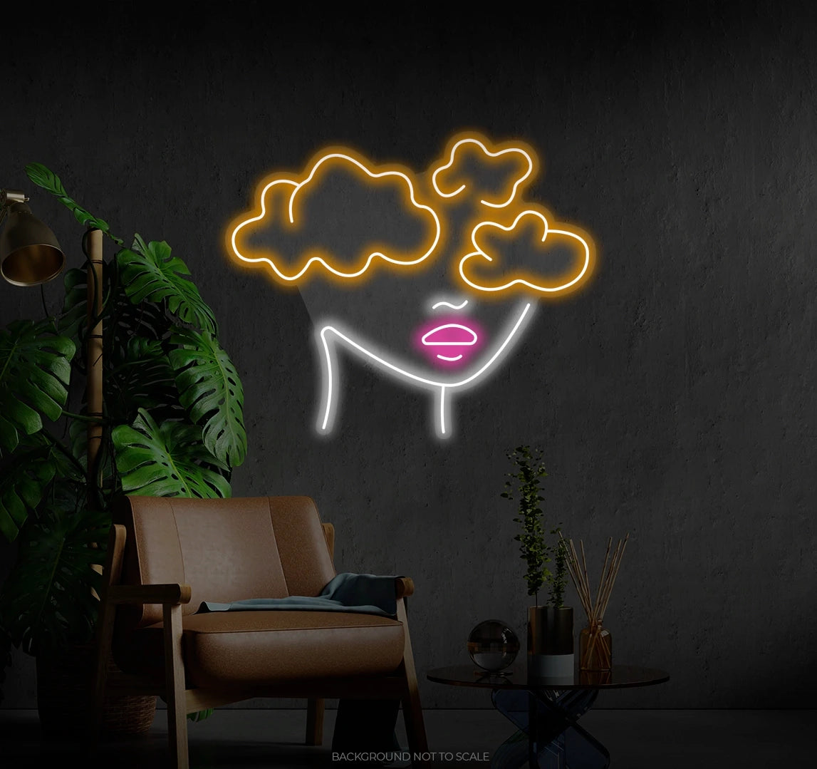 Woman with clouds up her head Ledneon