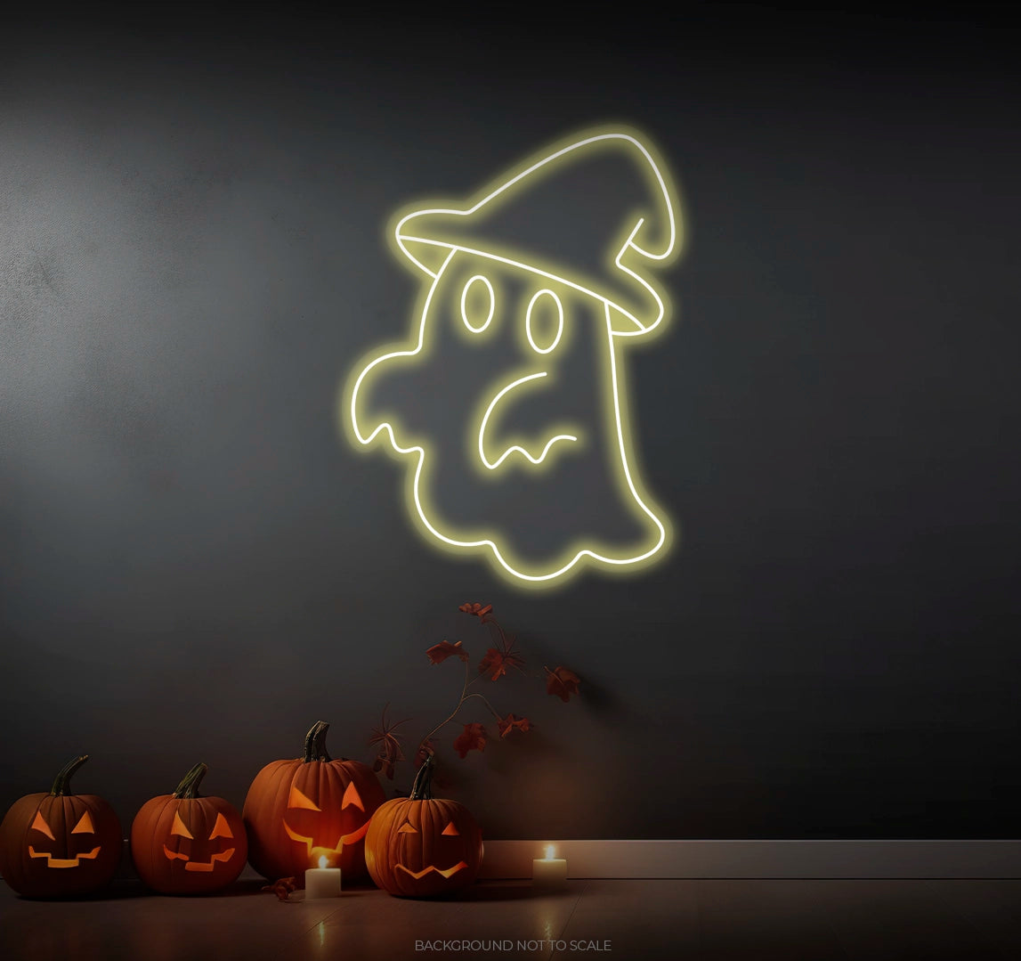 Ghost with witch hat ledneon