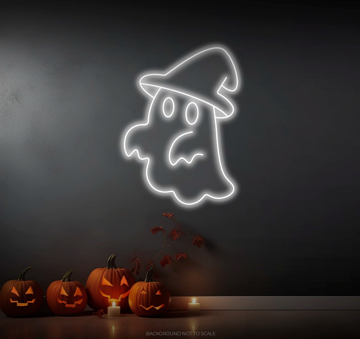 Ghost with witch hat ledneon