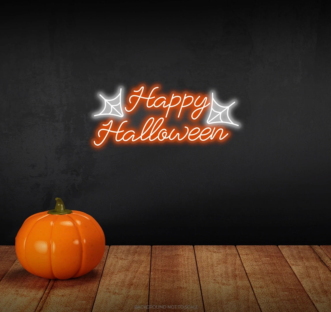 Happy halloween with spider net ledneon