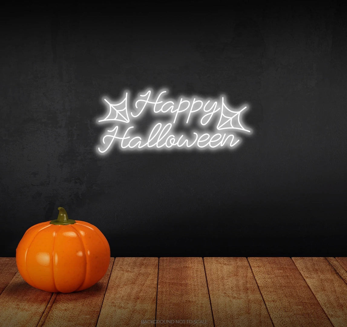 Happy halloween with spider net ledneon