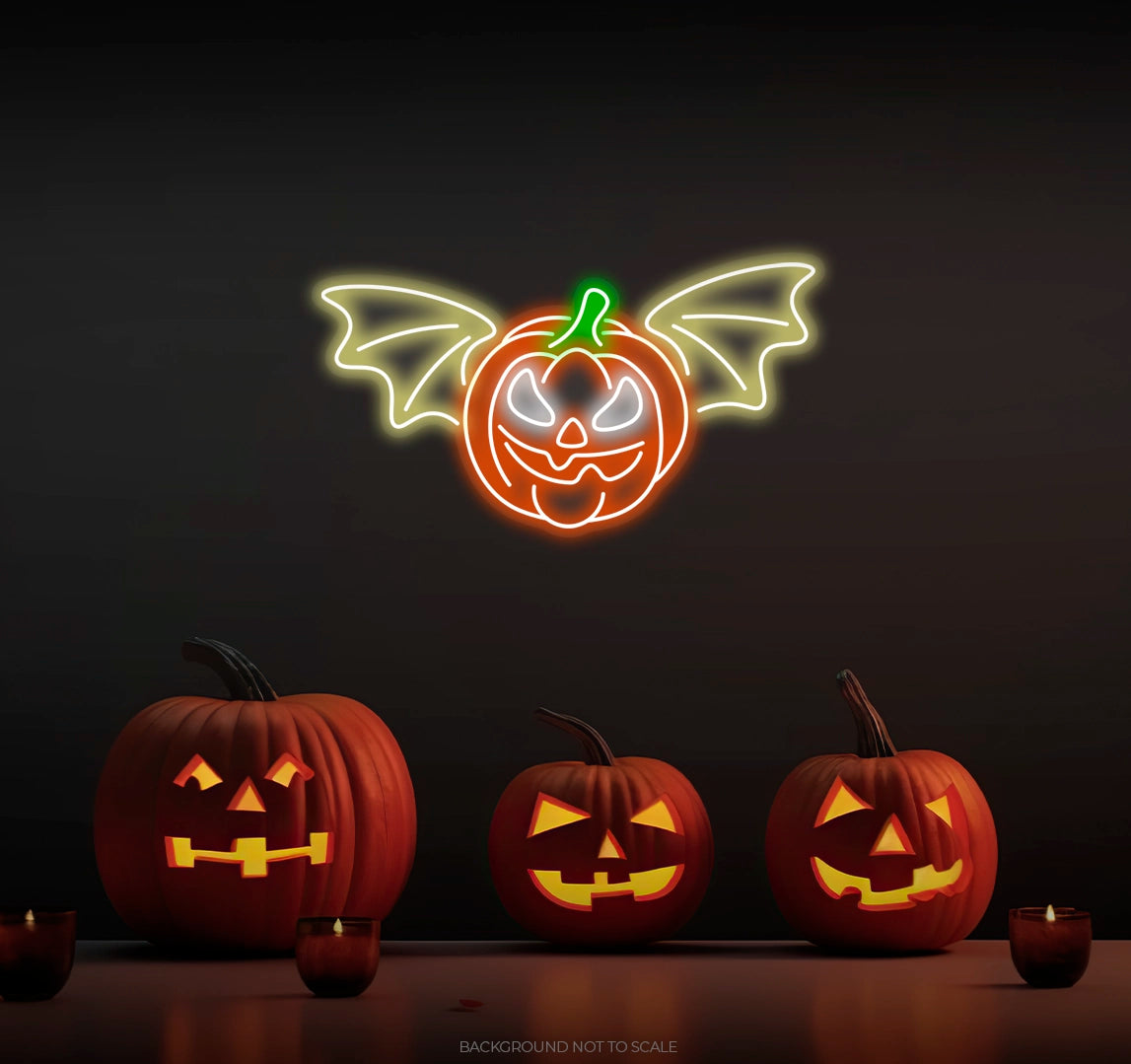 Pumpkin with bat ledneon