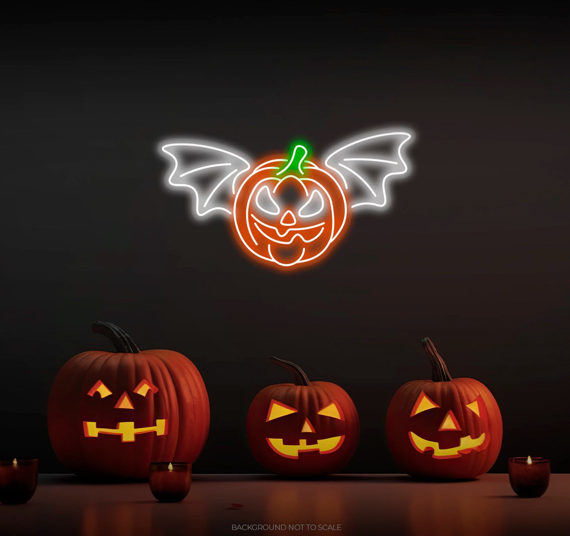 Pumpkin with bat ledneon