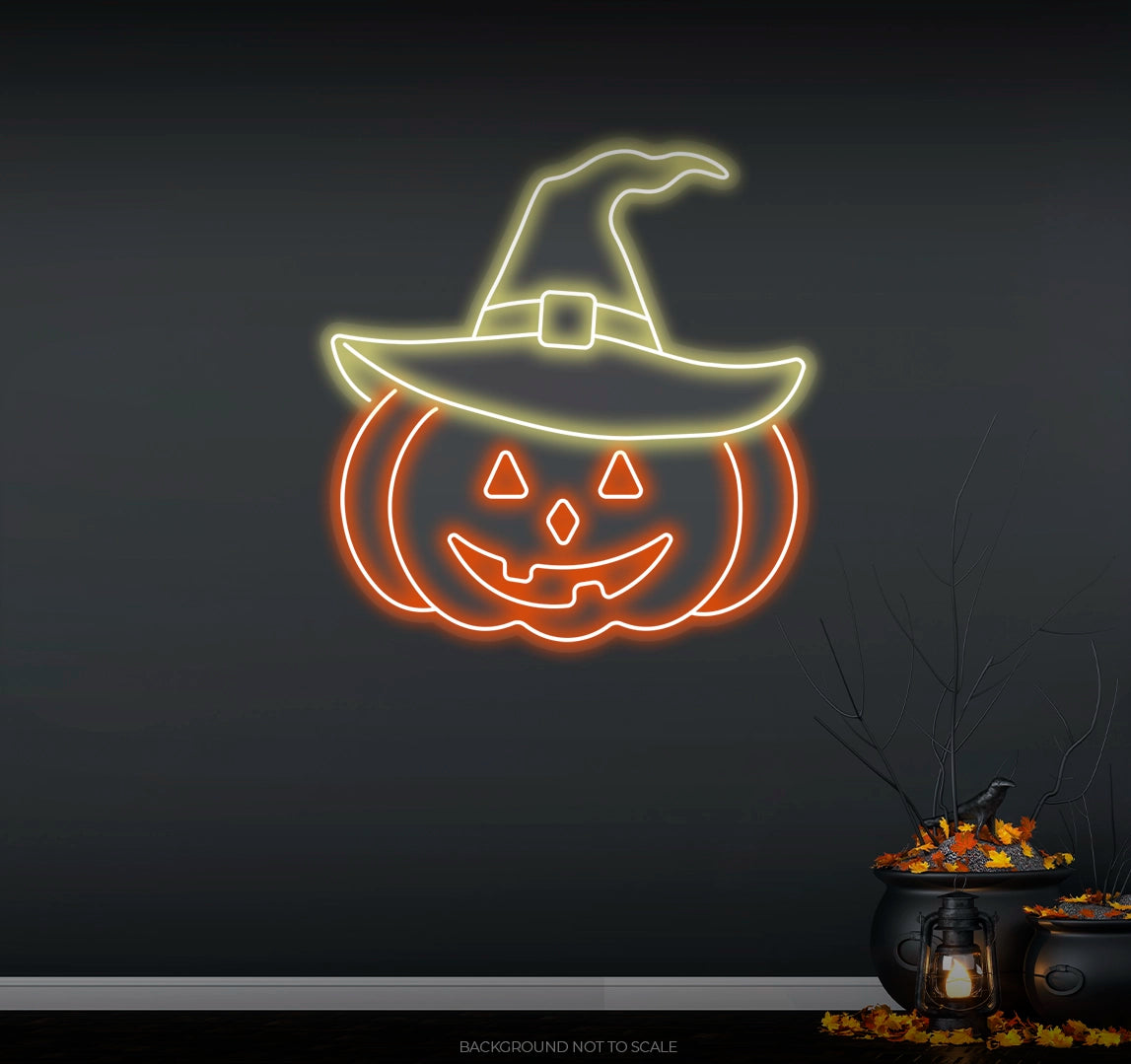 Pumpkin with witch hat ledneon