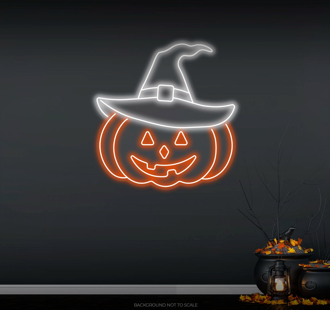 Pumpkin with witch hat ledneon