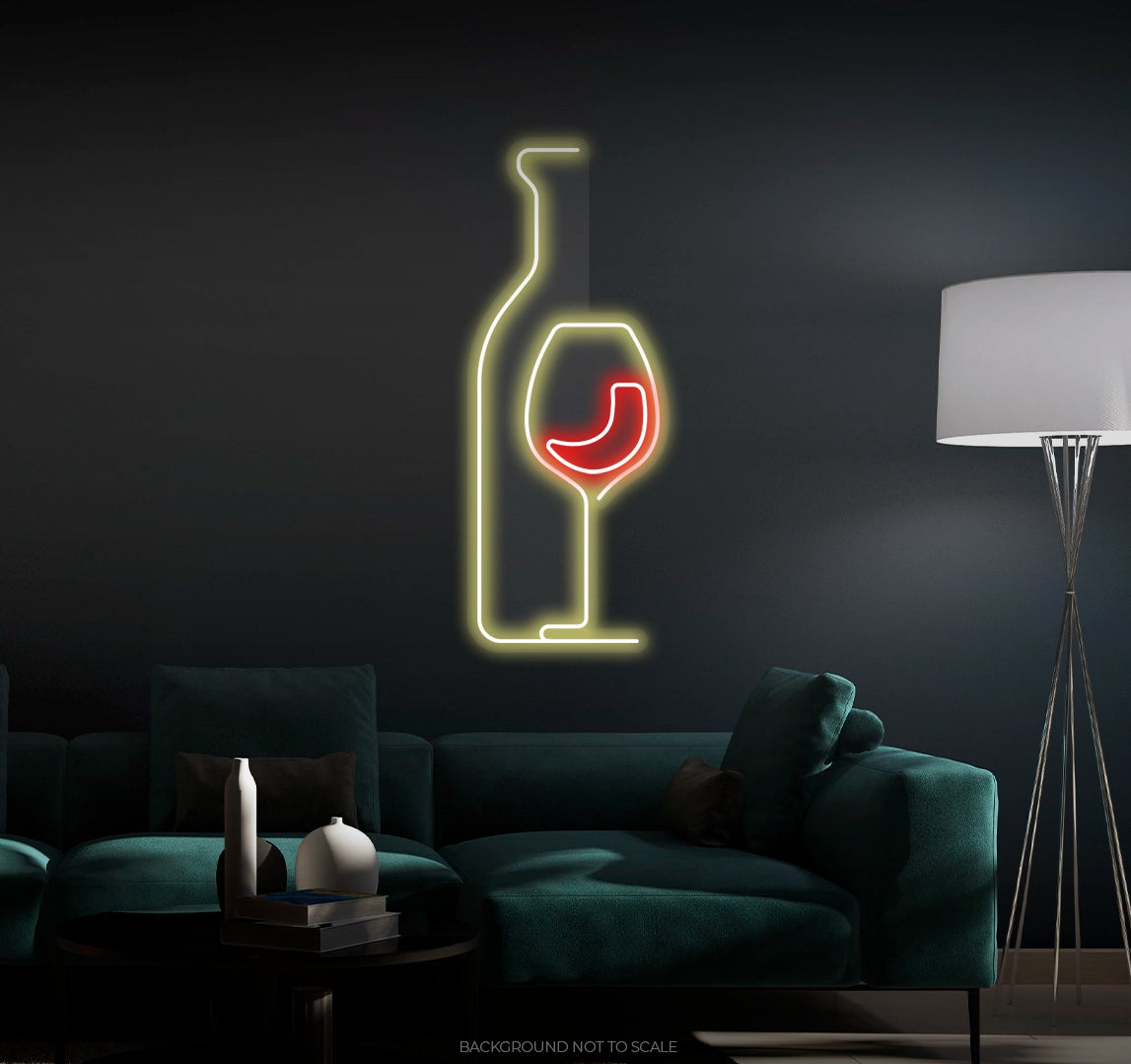 Wine bottle and glass ledneon